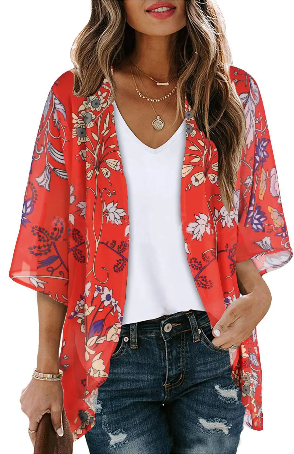 New Beach Bikini Sun Protective Blouse Vacation Chiffon Printed Cardigan - Figure 10-Xl