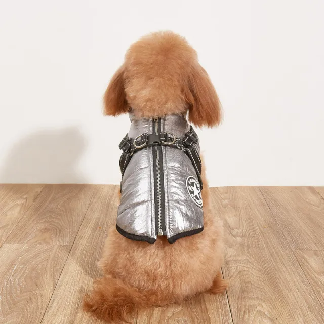 Pet Warm Dog Cotton padded Clothes Fleece lined Thickened Reflective Gallus Silver - Shop at LoveMi