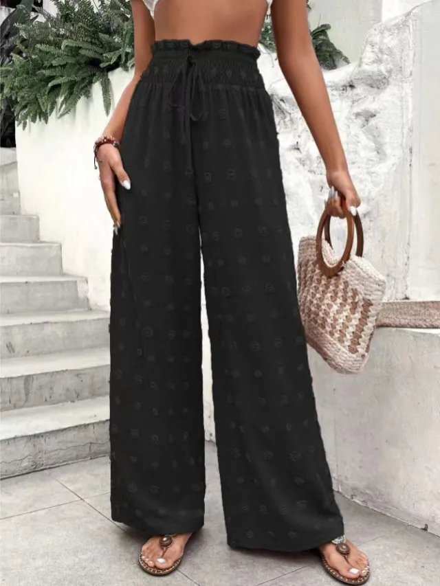New Casual Micro elastic Loose Wide leg Pants For Women Black - Shop at LoveMi