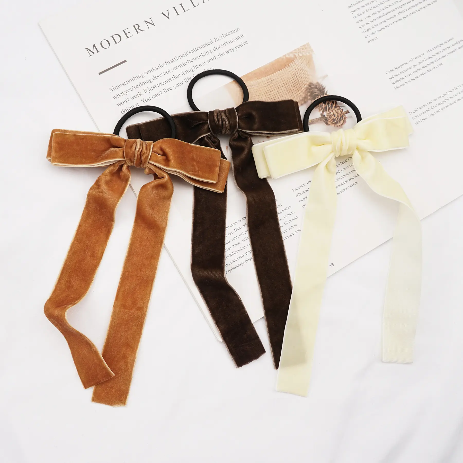 Velvet Bandeau Rubber Band Girl Bow Ribbon
