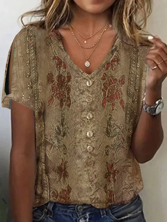Casual Women's Short sleeved T shirt Khaki - Shop at LoveMi