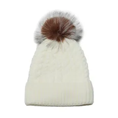 All-match Fleece Lined Padded Warm Keeping Solid Color Woolen Hat - White - View 1