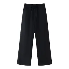Casual Texture Lace-up Pajamas Style Pants - Black - View 1
