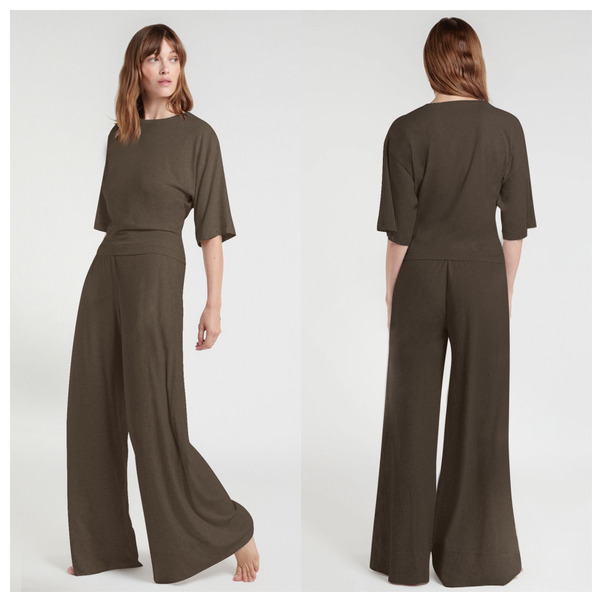 Womens Casual Slim-Fit Loose Wide-Leg Pants Set