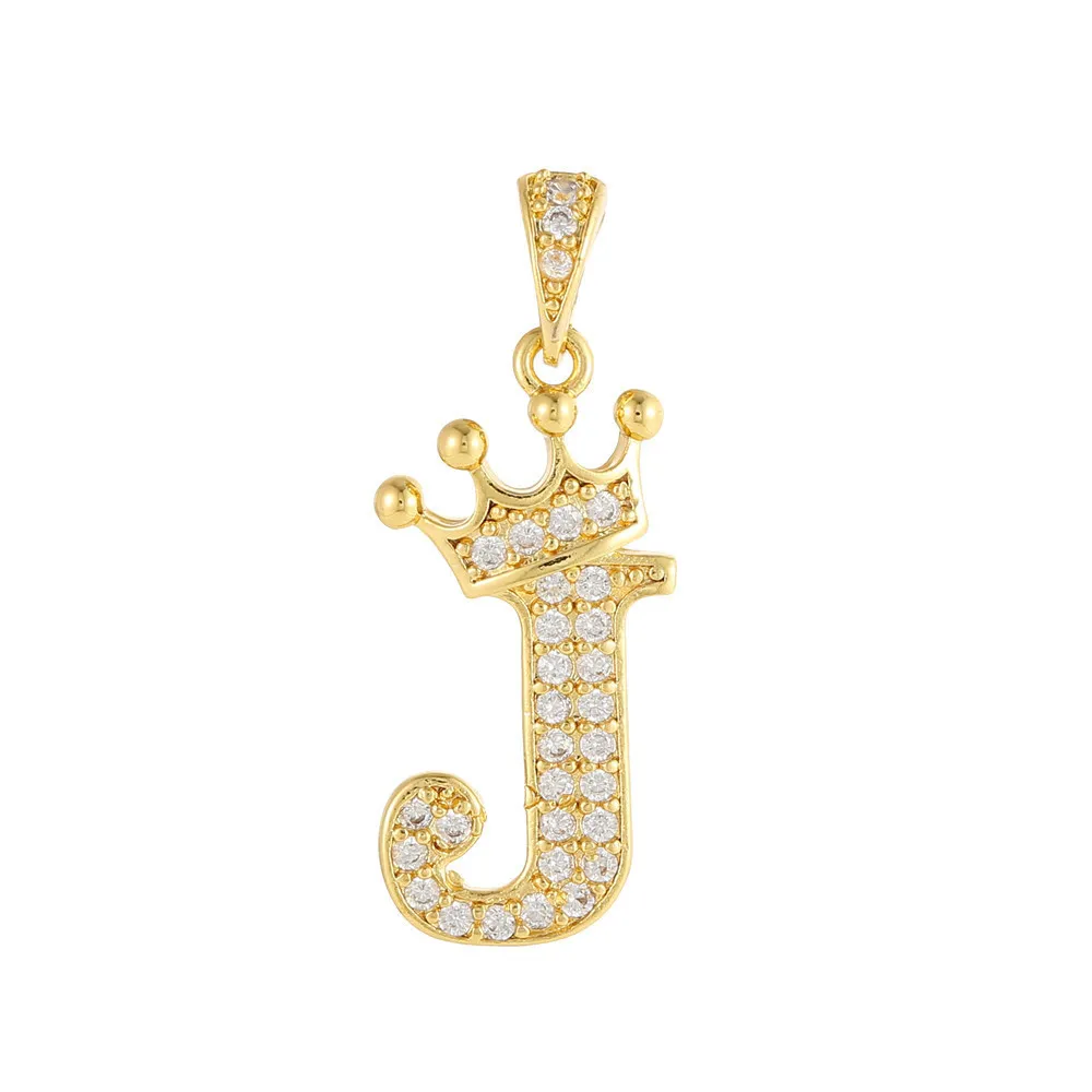Gold Plated Copper Inlaid Zircon Crown 26 English Letters Full Diamond Pendant Parts - Zj4423