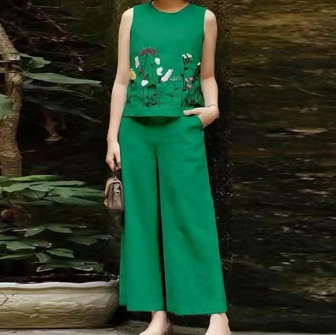 Women's Embroidered Sleeveless Long-sleeved Suit Two-piece Set