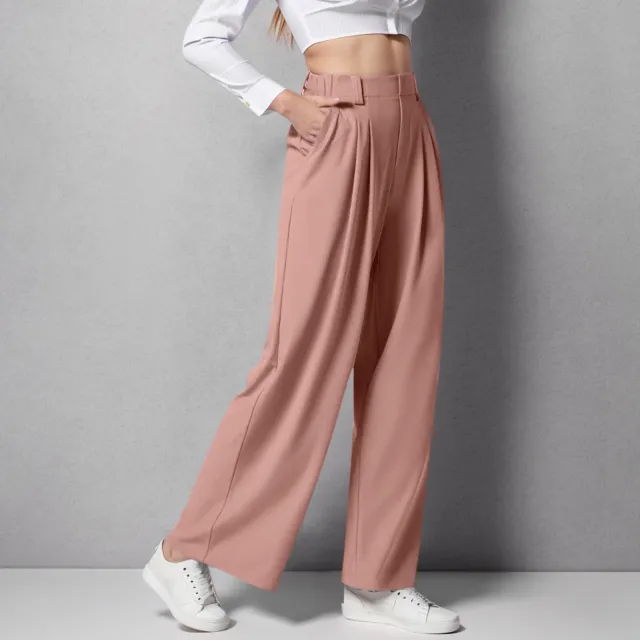 High Waist Straight Loose fit Tappered Trousers Casual Simple Pink - Shop at LoveMi
