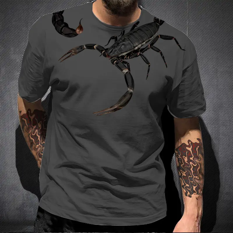 Cross-border European And American Style Men's Short Sleeve Casual Hip Hop Street 3dT T-shirt Super Cool Scorpion Printed T-shirt One Piece Dropshipping