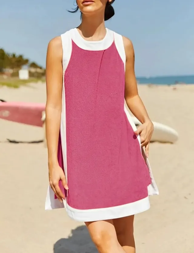 Women's Casual Multicolor Round Neck Sleeveless Top With Shorts Suit Rose Red - Shop at LoveMi