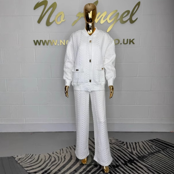 Women's Plain Buckle Pocket Suit 2-piece Set