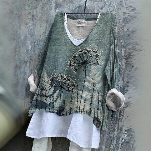 3D Digital Print Women's Crew Neck Fashionable Long Sleeve