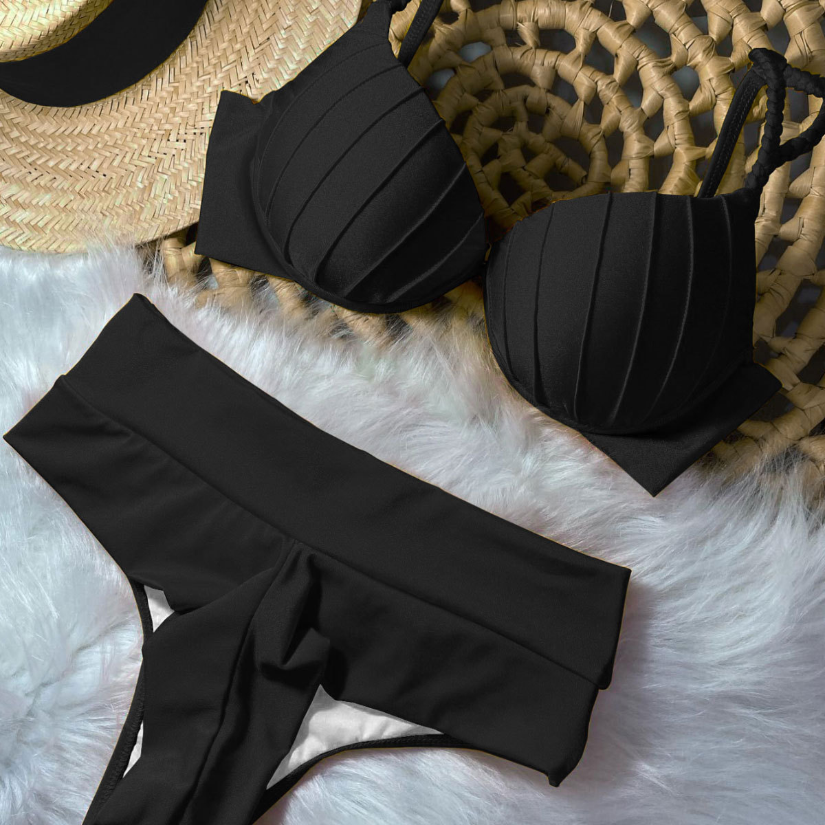 Solid Color Split Shaped Hard Bag Bikini Ma24171D11 - Shop at LoveMi