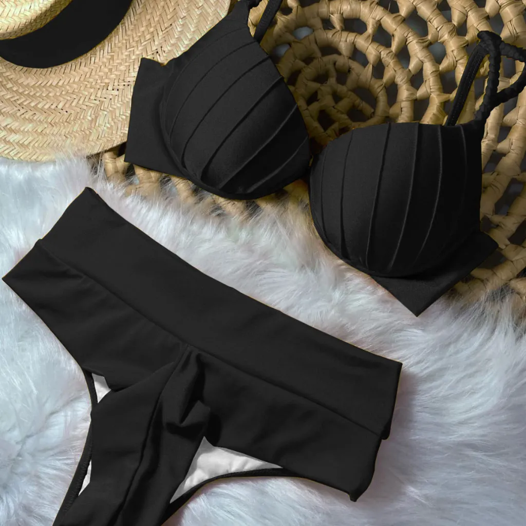 Solid Color Split Shaped Hard Bag Bikini - Ma24171D11