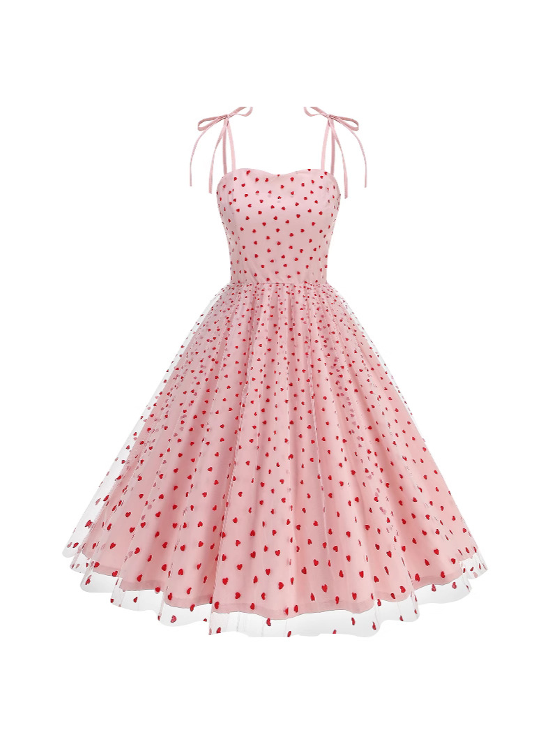 New Strapless Dress With Embroidered Lace Pink Love Heart - Shop at LoveMi