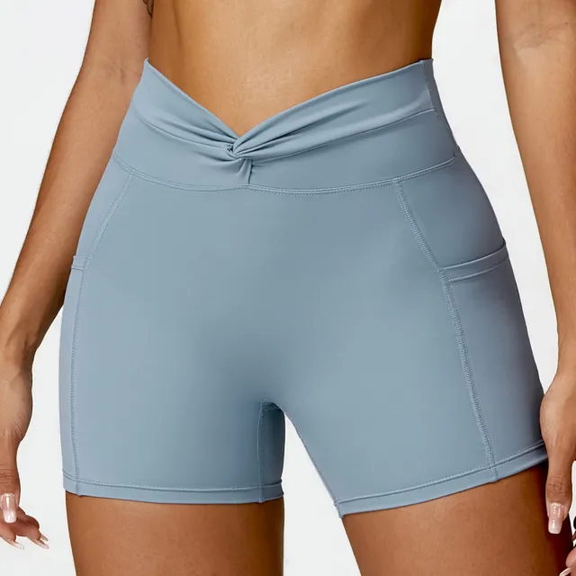 Nude Feel Tight Yoga Shorts Casual Outdoor Running Exercise Shorts Women Blue - Shop at LoveMi