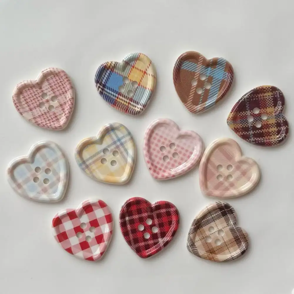 Cute Style Plaid Heart Button