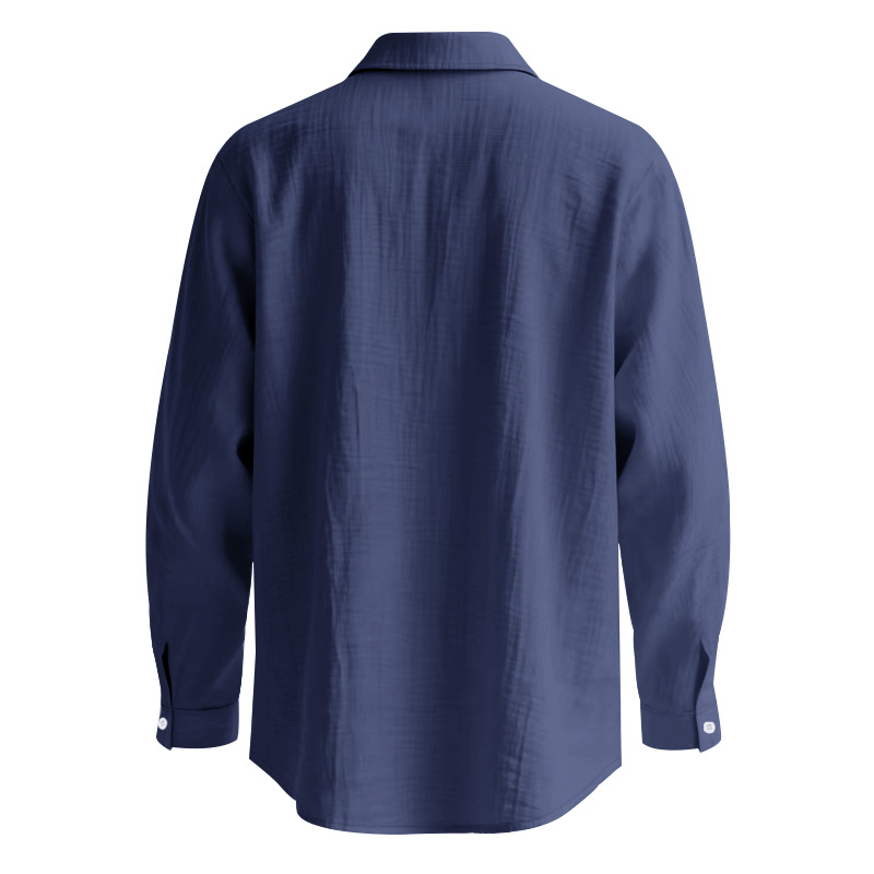 Breathable Linen Blend Solid Lapel Shirt with Long Sleeves