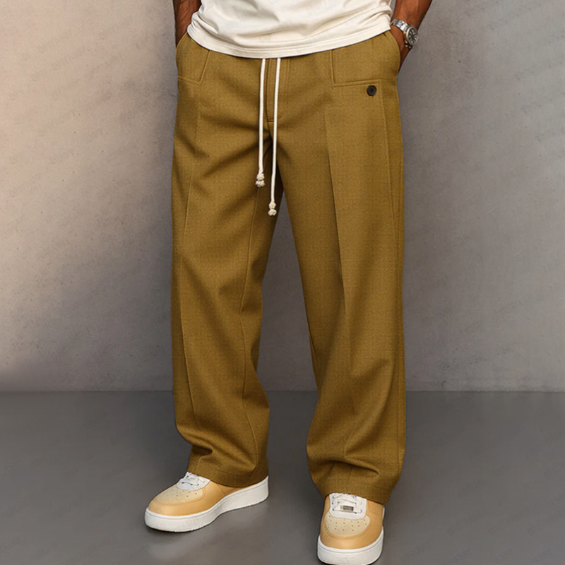 $12.82 Buttons Comfortable Straight Drawstring Casual Pants