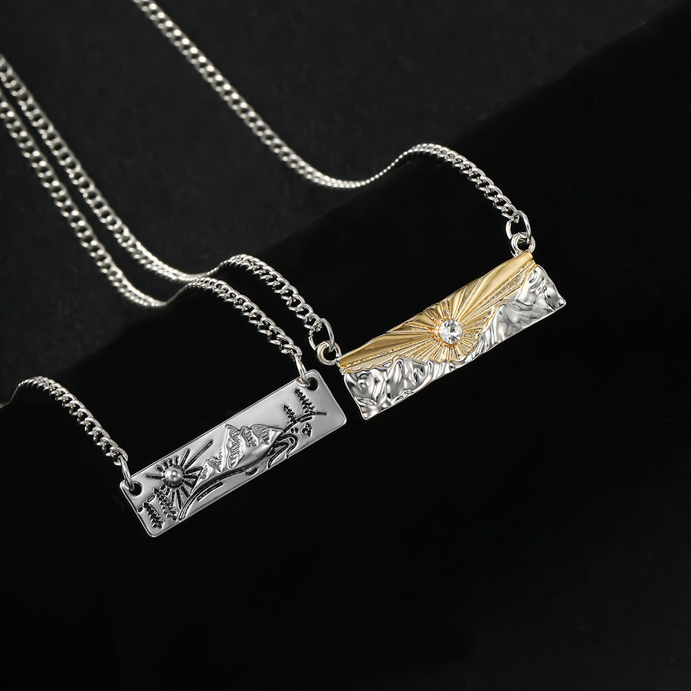 Necklace Sunrise And Sunset Couple Suit Alloy Pendant Sun And Mountain
