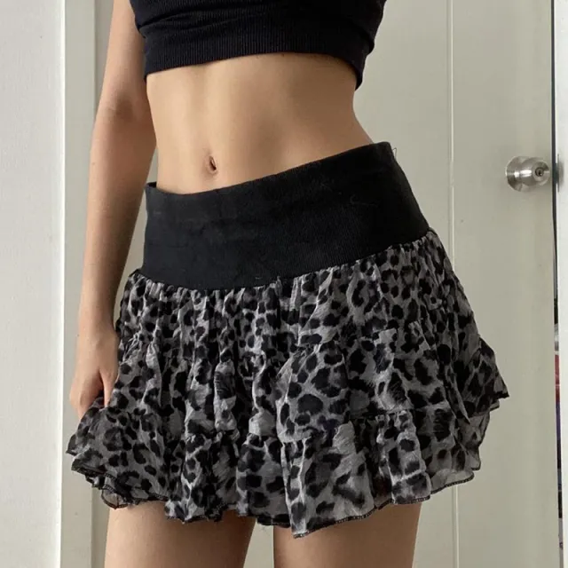 European And American Fashion Sexy Leopard Splicing Skirt Gray - Shop at LoveMi
