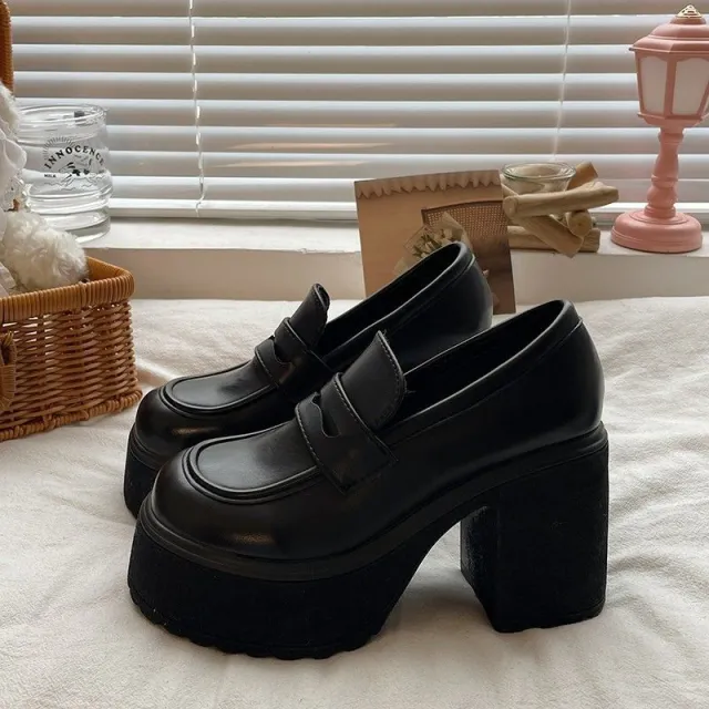 Mary Jane Short Heel High Heels Small Height increasing British Platform Loafers Leather Shoes For Women Matte 37 - Shop at LoveMi