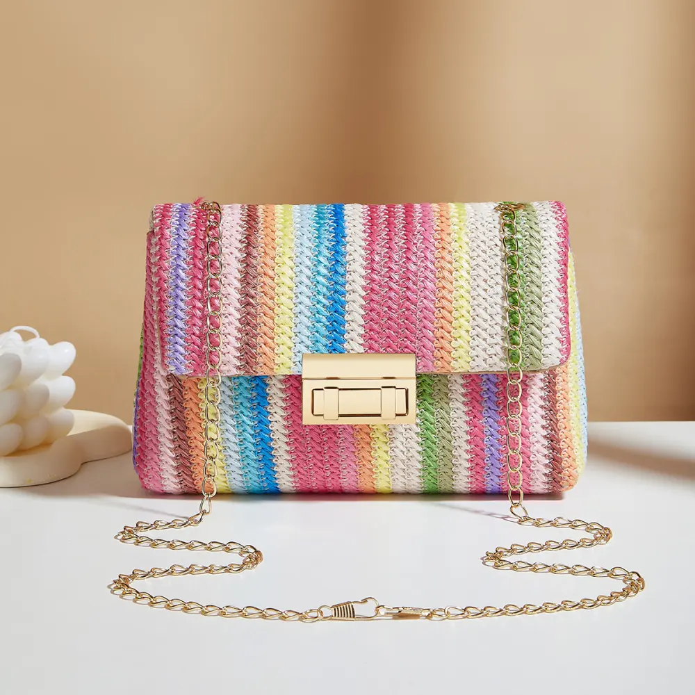 Women's Cross-body Bag Straw Lock Simple Small Square Bag