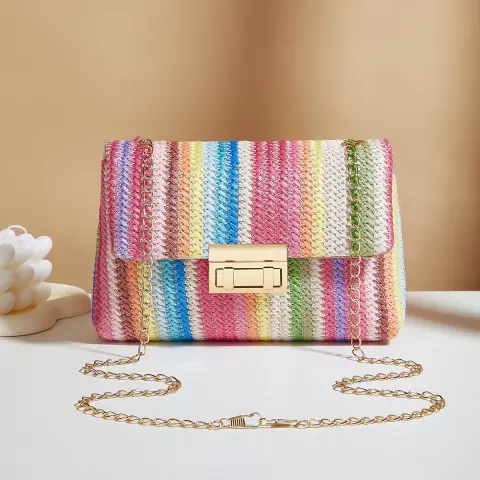Women's Cross-body Bag Straw Lock Simple Small Square Bag