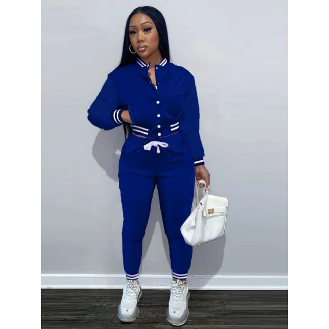 Single breasted Baseball Suit Women's Sport Two piece Set Blue - Shop at LoveMi