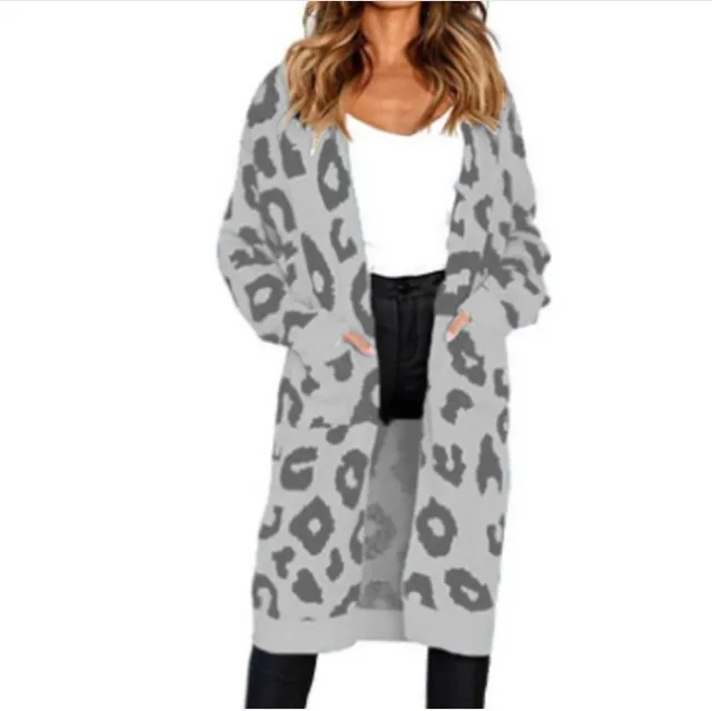 Color Leopard Print Polka Dot Loose Sweater Coat Gray - Shop at LoveMi