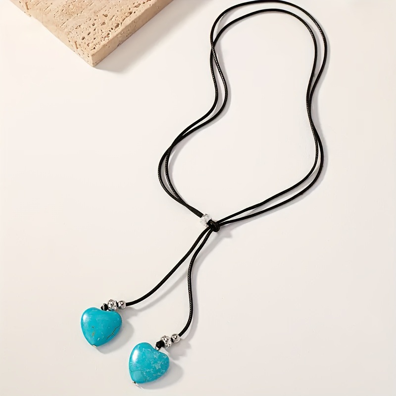 Korean-style Leather Choker Long Necklace And Earrings Set For Women