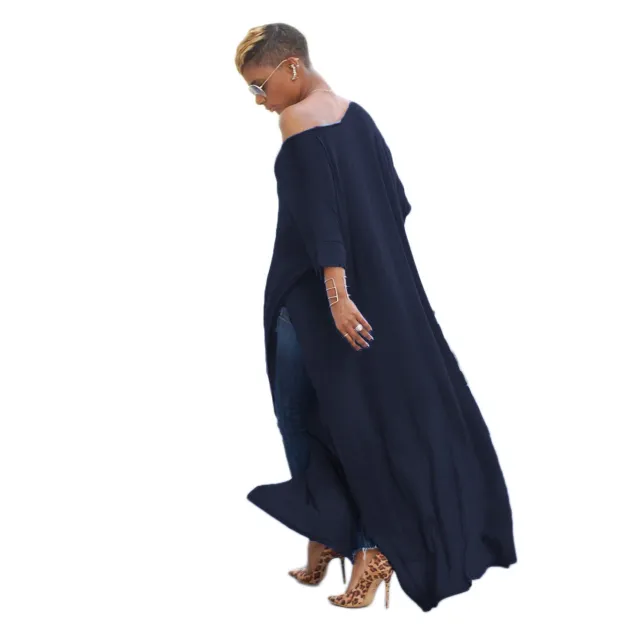 Women's Irregular Simple Solid Color Round Neck Shirt With Half Sleeve Dress Dark Blue - Shop at LoveMi