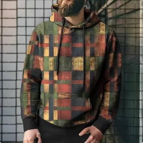 Splicing Plaid Printed Hooded Sweatshirt - Yx1550-M