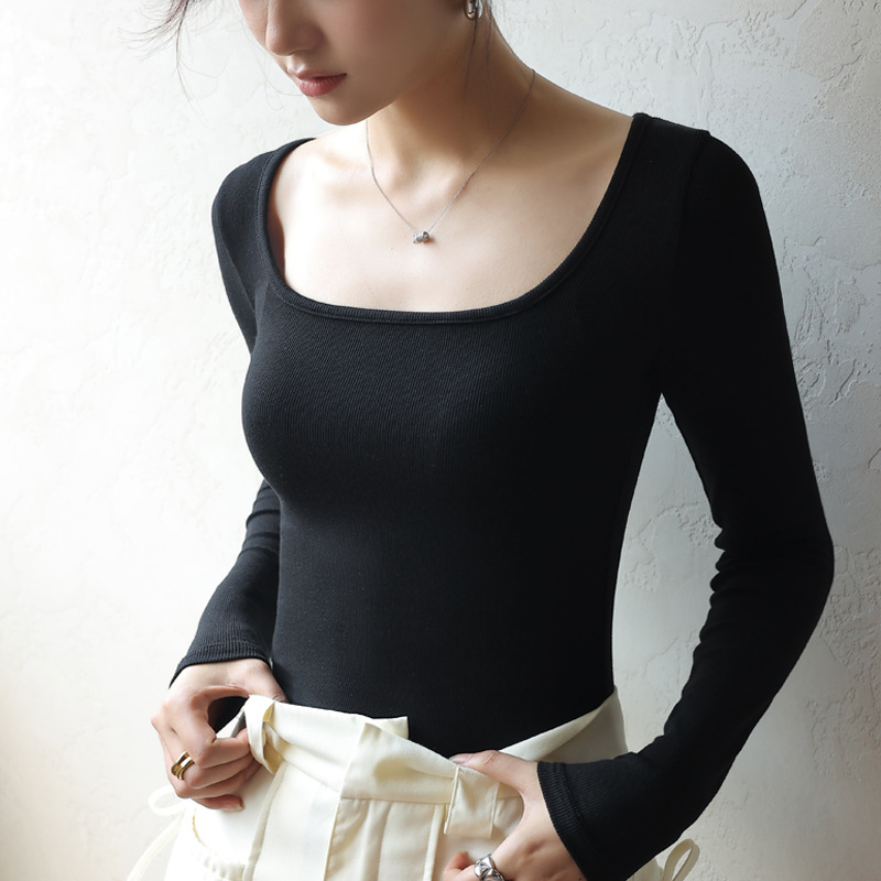 Top Long Sleeve Inner Wear Korean Slim Fit Black - Shop at LoveMi