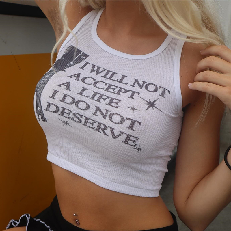 Figure-flattering Letter-printed Midriff-baring Womens Stylish Tank Top