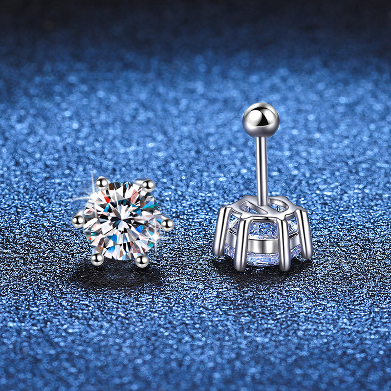 Moissanite Sterling Silver Screw Thread Six-claw Ear Studs