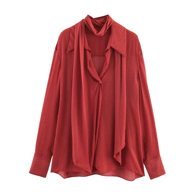 European And American Style Fashionable Simple Printed Bowknot Decoration Shirt - Shop at LoveMi