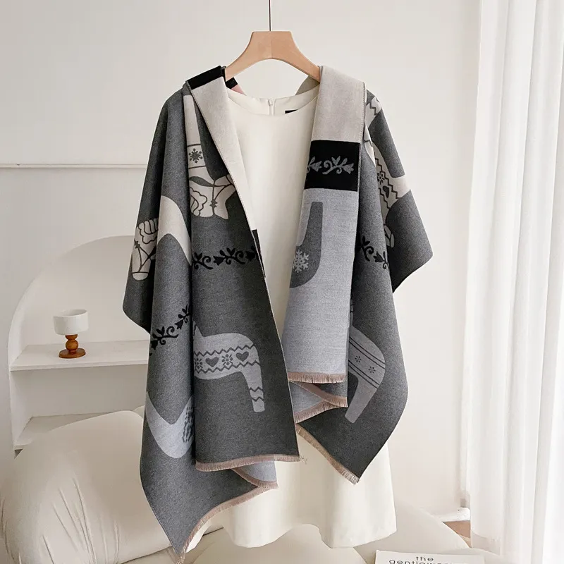 Warm Scarf Fashionable Outerwear Sweet Cute Double-sided Shawl - Warhorse Gray