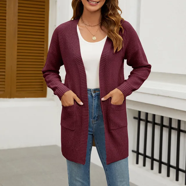Women's Long Knitted Loose Sweater Coat Wine Red Knitted Cardigan - Shop at LoveMi