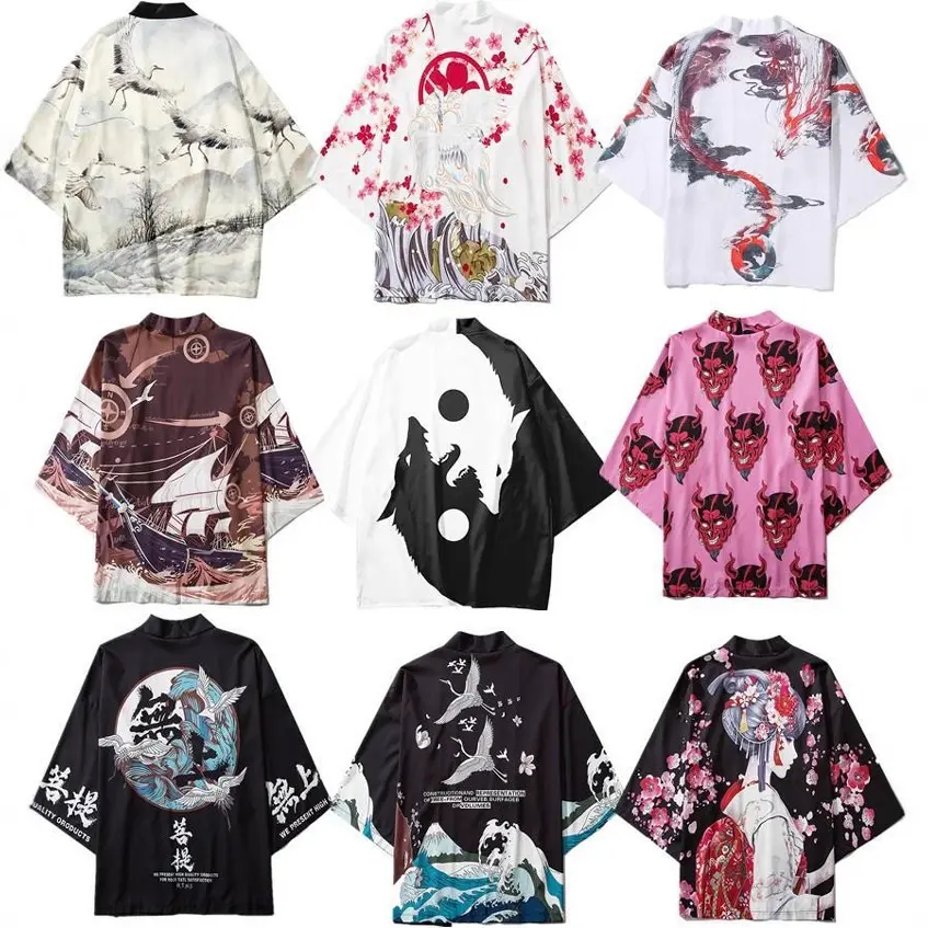 Printed Cardigan Loose-fit Mens Jacket Cloak-style Shirt