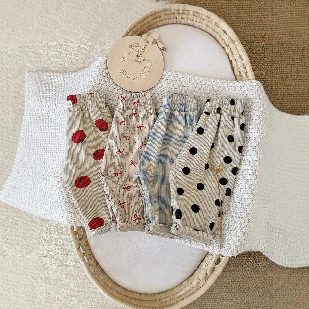 Girls Polka-dot Plaid Loose-fitting Carrot Pants
