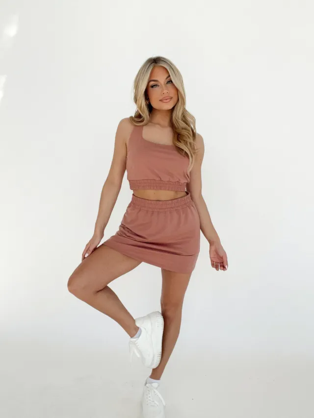 Womens Solid Color Tank Top And Skirt Two Piece Set Pink - Shop at LoveMi