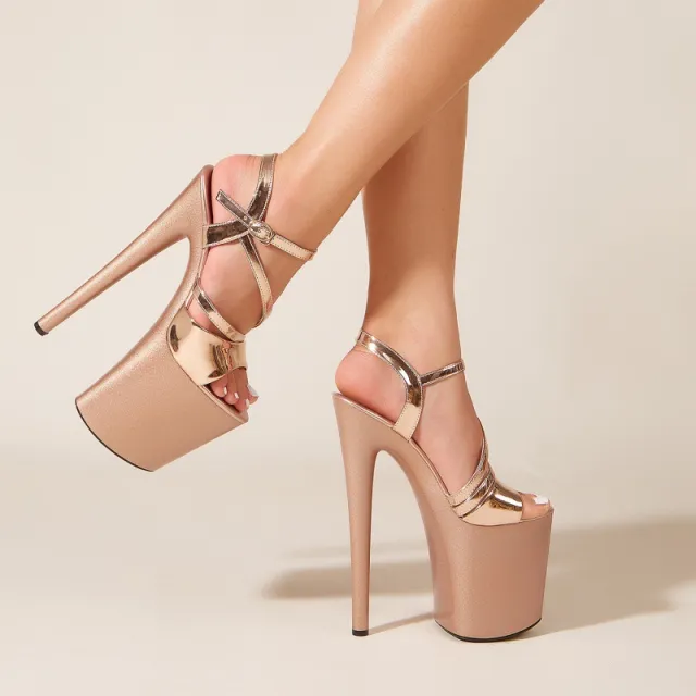 Fashion Hollowed out Roman High Heel Women's Shoes Champagne 40 - Shop at LoveMi