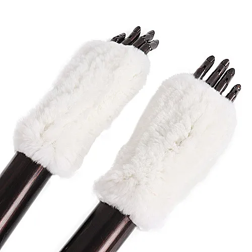 Rex Rabbit Fur Real Fur Cute Half Finger Thickened Gloves White - Shop at LoveMi
