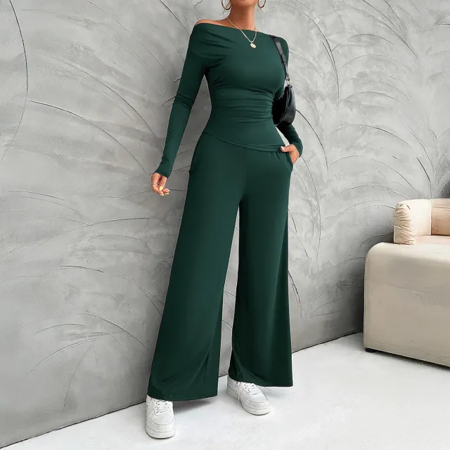 Women's Clothing Fashionable Fitted Long Sleeve Top Suit Green - Shop at LoveMi