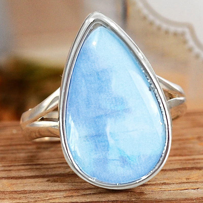 Blue Water Drop Exquisite Ring For Women A077 White Gold Color - Shop at LoveMi