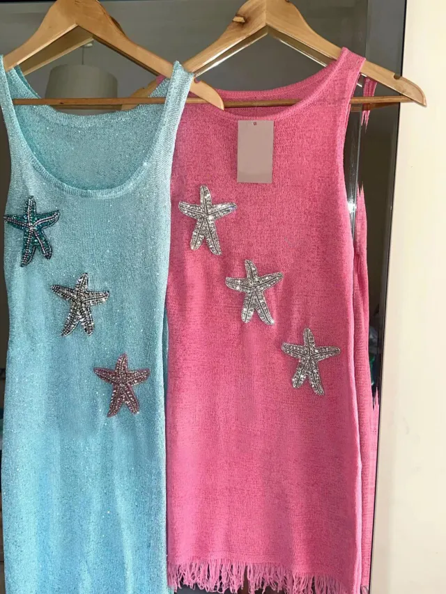 Sequined Embroidered Long Vest Dress With A Cinched Waist Pink - Shop at LoveMi
