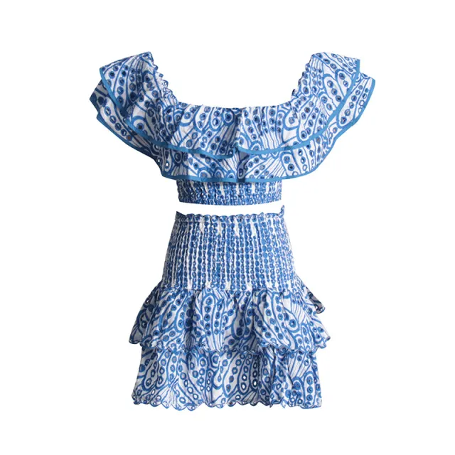 French Style Temperament Wooden Ear Short Top Blue - Shop at LoveMi