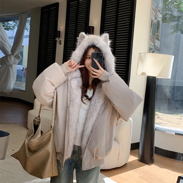 Short Stitching Casual Fashion Trends Loose Cotton Coat Greige Xxl - Shop at LoveMi