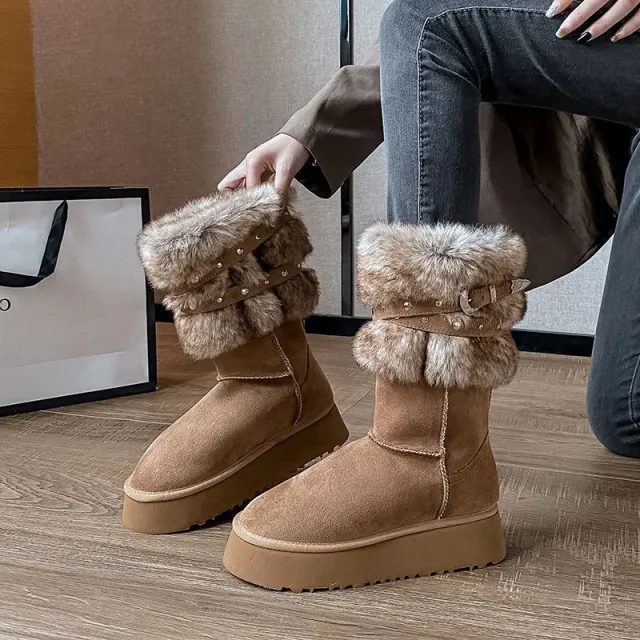 Northeast Snow Winter Fleece lined Platform Cotton padded Boots Maroon - Shop at LoveMi