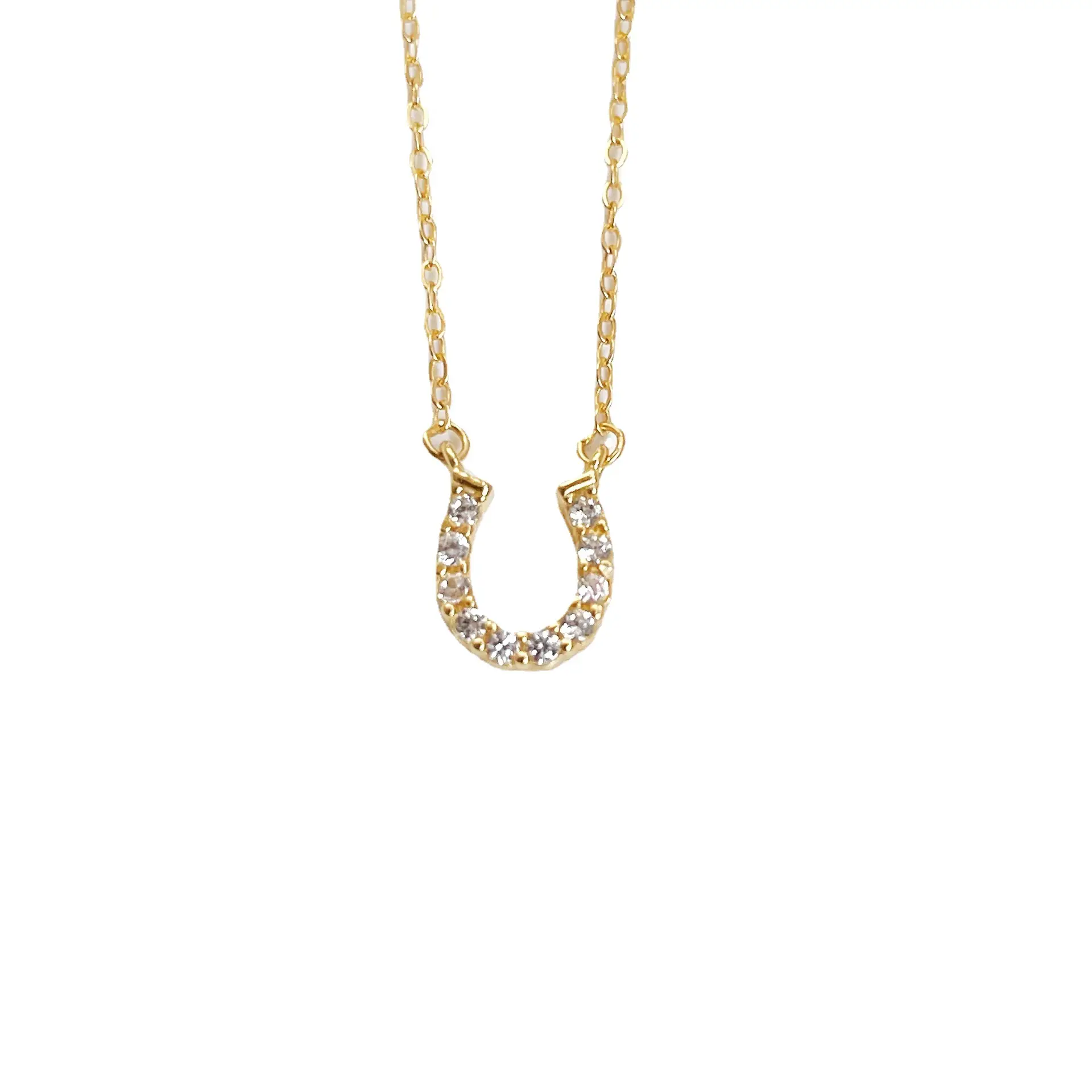 S925 Sterling Silver Horseshoe Diamond U-shaped Lock Bone Special Interest Light Luxury Simple Letter Necklace
